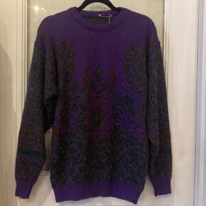 VINTAGE Retro Glam Purple Animal Print Crew Neck Sweater Size L